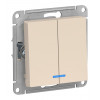 Купить Двухклавишный выключатель Schneider Electric Atlasdesign Бежевый с подсветкой, сх.5а, 10АХ, механизм ATN000253 в rum24.ru
