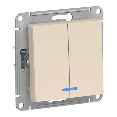 Купить Двухклавишный выключатель Schneider Electric Atlasdesign Бежевый с подсветкой, сх.5а, 10АХ, механизм ATN000253 в rum24.ru