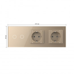 Двухклавишный сенсорный выключатель с двумя розетками Livolo, 3 поста, цвет золотой