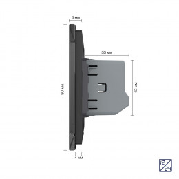 Одноклавишный сенсорный выключатель Livolo 12/24В, 1 пост, Черный VL-C701C-2BG