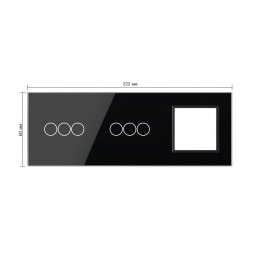 Панель для двух сенсорных выключателей и розетки Livolo, 6 клавиш (3+3), цвет черный, стекло