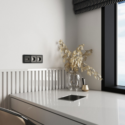 Купить Накладка для двойной розетки Еthernet RJ-45 (графит акрил) Werkel W1191144 в rum24.ru фото: 2