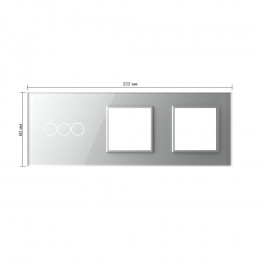 Панель для трехклавишного сенсорного выключателя и двух розеток Livolo, цвет серый, стекло