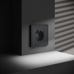 Розетка встраиваемая VOLTUM S70 с заземлением и защитными шторками, с USB, A+С, (графит) VLS040507