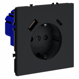 Розетка встраиваемая VOLTUM S70 с заземлением и защитными шторками, с USB, A+С, (графит) VLS040507