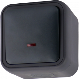 Выключатель звонкового типа 1-клавишный накладной, с подсветкой, цвет антрацит, IP55, серия W55 DIP35128