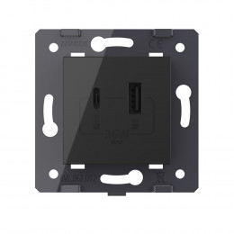 Розетка USB type C+A с блоком питания 36W Livolo, цвет черный (механизм) VL-FCUA18W.UC18W-2BP