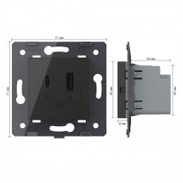 Розетка USB type C+A с блоком питания 36W Livolo, цвет черный (механизм) VL-FCUA18W.UC18W-2BP