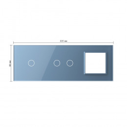 Панель для двух сенсорных выключателей и розетки Livolo, 3 клавиши (1+2), цвет синий, стекло