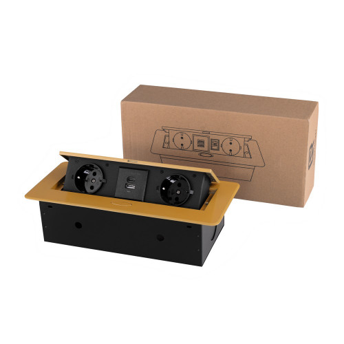 Купить Розетка горизонтальная выдвижная 2 Euro 16A, USB type A+C с блоком 18W RocketSocket, проводка, цвет золотой в rum24.ru фото: 7