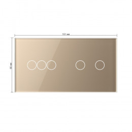 Панель для двух сенсорных выключателей Livolo, 5 клавиш (3+2), цвет золотой, стекло