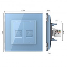 Розетка интернет двойная RJ-45 кат.6 Livolo, 1 пост, цвет синий
