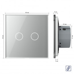 Сенсорный выключатель для жалюзи Livolo 2 клавиши 1 модуль Серый VL-C702W-15