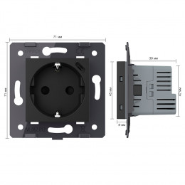 Розетка электрическая с заземлением защитными шторками 16A + USB type C с блоком питания 18W Livolo, цвет черный (механизм) VL-FCTF16A.UC18W-2BP