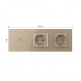 Одноклавишный сенсорный выключатель с двумя розетками Livolo, 3 поста, цвет золотой