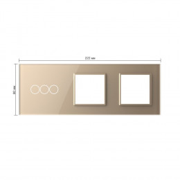 Панель для трехклавишного сенсорного выключателя и двух розеток Livolo, цвет золотой, стекло