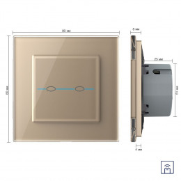 Двухклавишный сенсорный выключатель Livolo Quadro с функцией радиоуправления, 1 пост, цвет золотой
