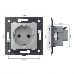 Розетка электрическая с заземлением защитными шторками 16A Livolo, зажимы, цвет серый (механизм) VL-FCTC16A-2IPS01