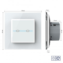 Двухклавишный сенсорный импульсный выключатель Livolo Quadro сухой контакт, 1 пост, цвет белый