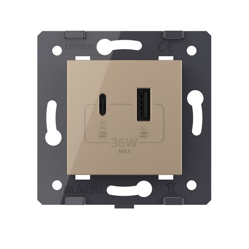 Купить Розетка USB type C+A с блоком питания 36W Livolo, цвет золотой (механизм) VL-FCUA18W.UC18W-2AP в rum24.ru фото: 2