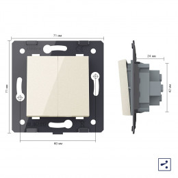 Двухклавишный простой и проходной механический выключатель Livolo, цвет жемчужный (механизм), VL-C7-K2S-14