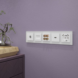 Рамка из стекла на 5 постов Favorit белый матовый