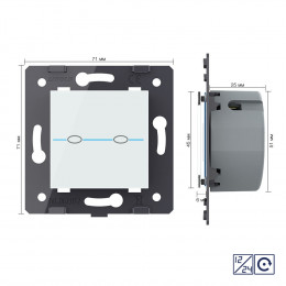 Двухклавишная сенсорная кнопка Livolo Quadro 12/24В, цвет белый (механизм) VL-Q7-02CH-11