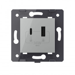 Розетка USB type C+A с блоком питания 36W Livolo, цвет серый (механизм) VL-FCUA18W.UC18W-2IP