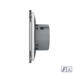 Сенсорный радиоуправляемый выключатель для жалюзи Livolo Quadro 2 клавиши 1 модуль Серый VL-Q702WR-15