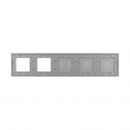 Панель для 3-х сенсорных выключателей и 2-х розеток Livolo, 4 клавиши (1+1+2), цвет серый, стекло