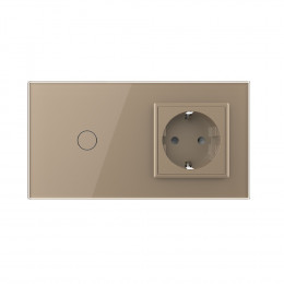 Одноклавишный сенсорный выключатель с розеткой Livolo, 2 поста, цвет золотой