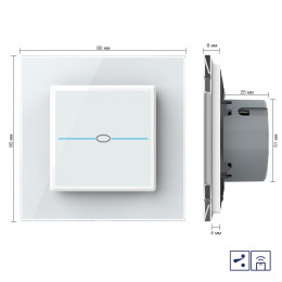 Одноклавишный проходной/перекрестный сенсорный выключатель Livolo Quadro с функцией радиоуправления, 1 пост, цвет белый
