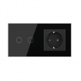 Двухклавишный сенсорный выключатель с розеткой Livolo, 2 поста, цвет черный VL-C702/C7C1EU-12