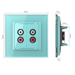 Розетка аудио RCA "двойной тюльпан" двойная Livolo, 1 пост, цвет зеленый