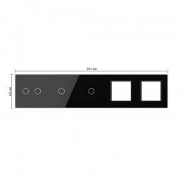 Панель для 3-х сенсорных выключателей и 2-х розеток Livolo, 4 клавиши (2+1+1), цвет черный, стекло BB-C7-C2/C1/C1/SR/SR-12
