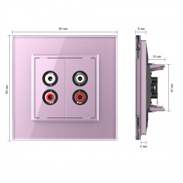 Розетка аудио RCA "двойной тюльпан" двойная Livolo, 1 пост, цвет розовый