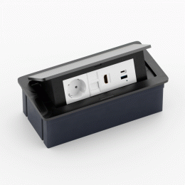 Настольный встраиваемый выдвижной розеточный блок 6 мод. (3 мод. 45х45), черный DDSB6RB
