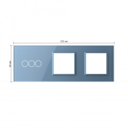 Панель для трехклавишного сенсорного выключателя и двух розеток Livolo, цвет синий, стекло