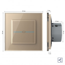 Одноклавишный проходной/перекрестный сенсорный выключатель Livolo Quadro, 1 пост, цвет золотой