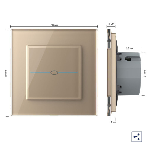 Купить Одноклавишный проходной/перекрестный сенсорный выключатель Livolo Quadro, 1 пост, цвет золотой в rum24.ru фото: 5