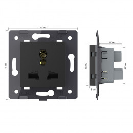 Розетка электрическая универсальная с заземлением защитными шторками 16A Livolo, цвет черный (механизм) аналог VL-C7-C1C-12 VL-FCT22 16A-2BP