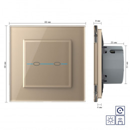 Сенсорный импульсный радиоуправляемый выключатель Livolo Quadro сухой контакт 2 клавиши Золотой