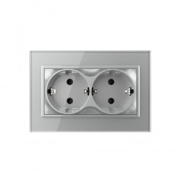 Розетка Livolo электрическая двойная 1 пост с заземлением, рамкой, защитными шторками 16A, цвет серый VL-C7CTF16A.TF16A-IP