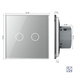 Двухклавишный сенсорный выключатель Livolo 12/24В, 1 пост, Серый VL-C702C-15