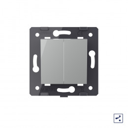 Двухклавишный простой и проходной механический выключатель Livolo, цвет серый (механизм), VL-C7-K2S-15