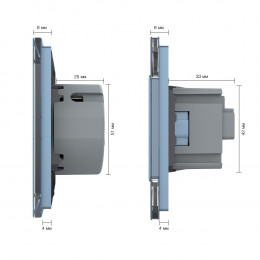 Двухклавишный сенсорный выключатель с двумя розетками Livolo, 3 поста, цвет синий
