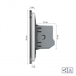 Двухклавишный проходной/перекрестный сенсорный выключатель Livolo с функцией радиоуправления, 1 пост, цвет серый