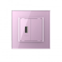 Розетка с одним USB type-A, блоком питания 5В 2.1А Livolo, 1 пост, цвет розовый