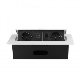 Розетка горизонтальная выдвижная 2 Euro 16A, 2 USB A с блоком 5В/2.1А, RJ45 RocketSocket, проводка, цвет белый