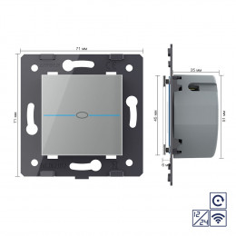 Одноклавишная сенсорная кнопка Livolo Quadro 12/24В с функцией радиоуправления, цвет серый (механизм)